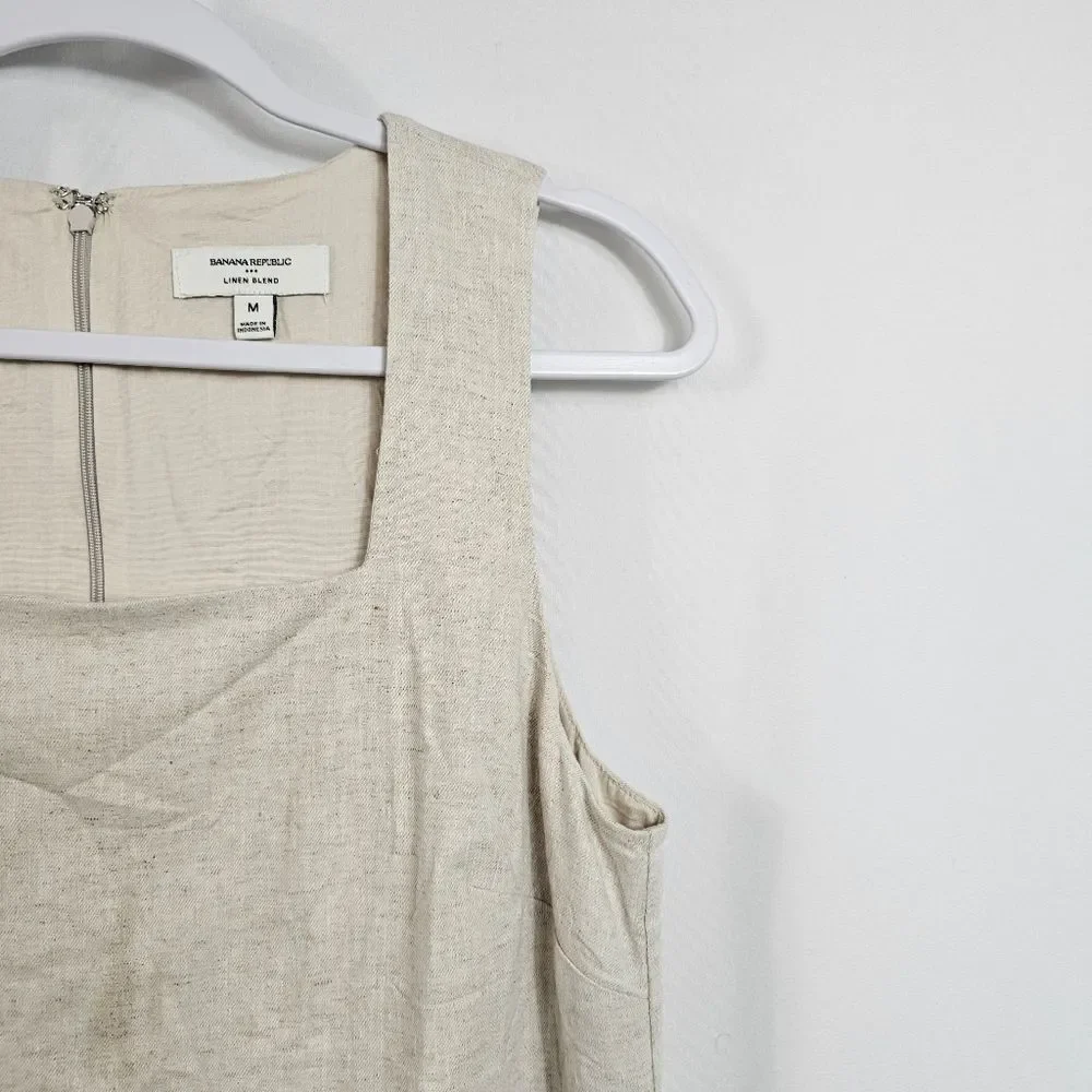 NWOTBanana Republic Factory Linen Blend Square Neck Mini Shift Dress in Flax - M - Picture 5 of 9
